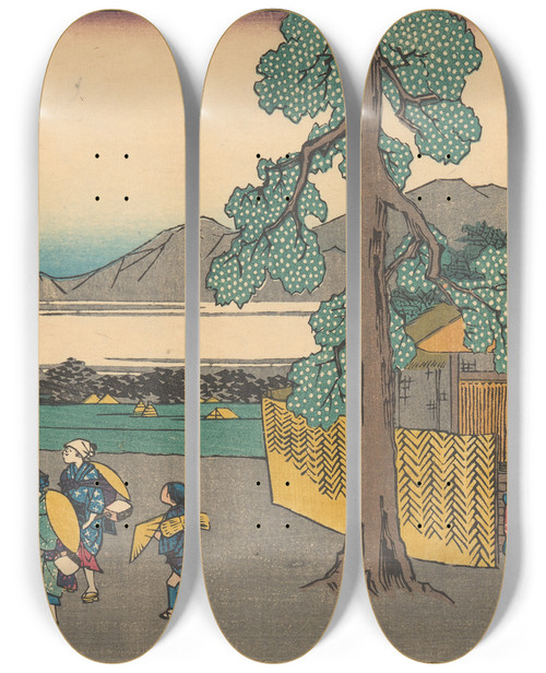 Triptych art skateboard deck of And Hiroshige Numazu_2 by Ando Hiroshige (1797-1858)