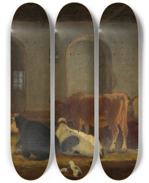 Triptych art skateboard deck of Michael Neder Kuhstall_2 by Michael Neder (1807-1882)
