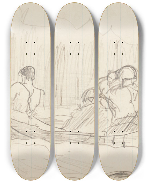 Triptych art skateboard deck of Winslow Homer Canoe With Three Men_3 by Winslow Homer (1836-1910)