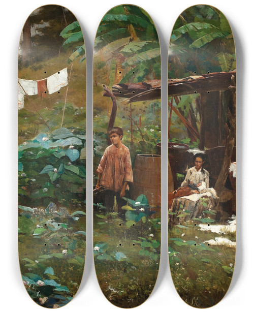 Triptych art skateboard deck of Eliseu Visconti As Lavadeiras by Eliseu Visconti (1866-1944)