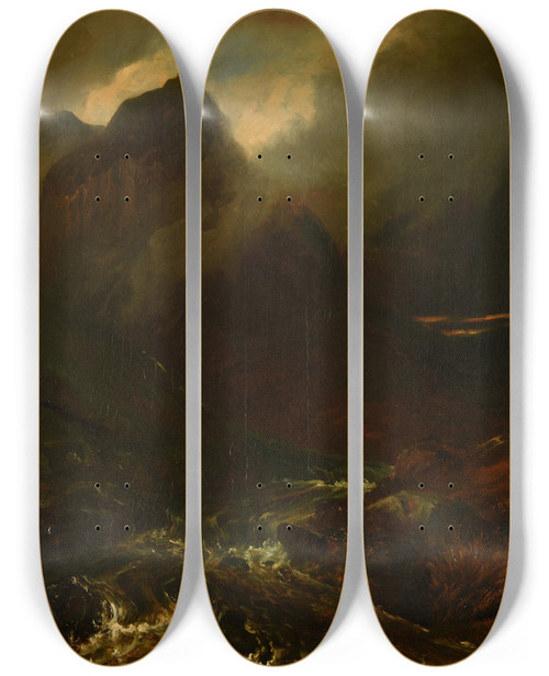 Triptych art skateboard deck of Paul Huet Le Val Denfer Au Pied Du Sancy_1 by Paul Huet (1803-1869)