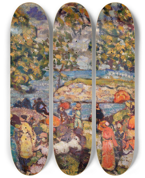 Triptych art skateboard deck of Maurice Prendergast Picnic by Maurice Prendergast (1858-1924)