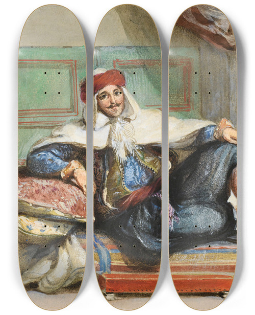 Triptych art skateboard deck of Eugne Delacroix Sidi Abdallah Provincial Ruler Of The Regency Of Algiers Rue Amour June 27Th 1832 by Eugene Delacroix (1798-1863)