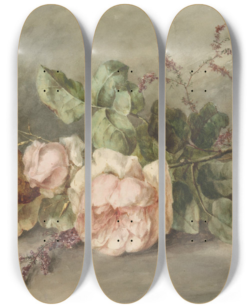 Triptych art skateboard deck of Margaretha Roosenboom Rozen by Margaretha Roosenboom (1843-1896)