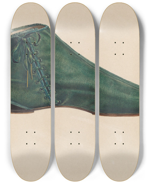 Triptych art skateboard deck of American 20Th Century Womans Shoe by American 20Th Century
