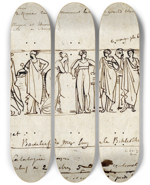 Triptych art skateboard deck of David Humbert De Superville Relief From A Sarcophagus With The Nine Muses Intended By Humbert As Decoration Of A Lbrary by David Humbert De Superville (1770-1849)