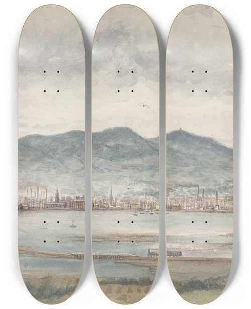 Triptych art skateboard deck of John Oconnor Belfast From Bunkers Hill by John Oconnor (1830-1889)