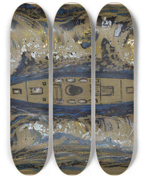 Triptych art skateboard deck of Carel Adolph Lion Cachet Ontwerp Voor Vignet Van De Koninklijke Paketvaart Maatschappij_2 by Carel Adolph Lion Cachet (1864-1945)
