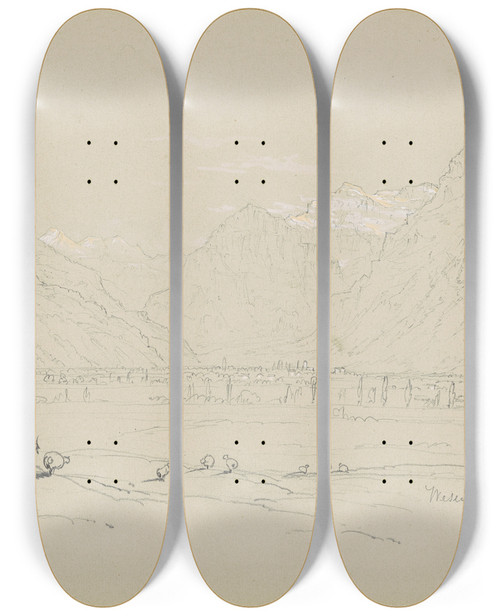 Triptych art skateboard deck of John William Casilear Weser by John William Casilear (1811-1893)