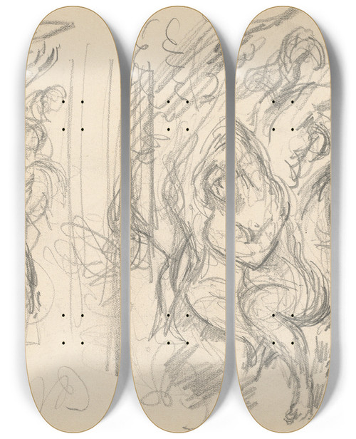 Triptych art skateboard deck of Paul Czanne Two Studies For The Judgement Of Paris Or The Amorous Shepherd by Paul Cezanne (1839-1906)