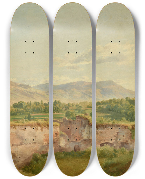 Triptych art skateboard deck of Wolfgang Adam Tpffer Les Ruines Des Allignes by Wolfgang Adam Topffer (1766-1847)