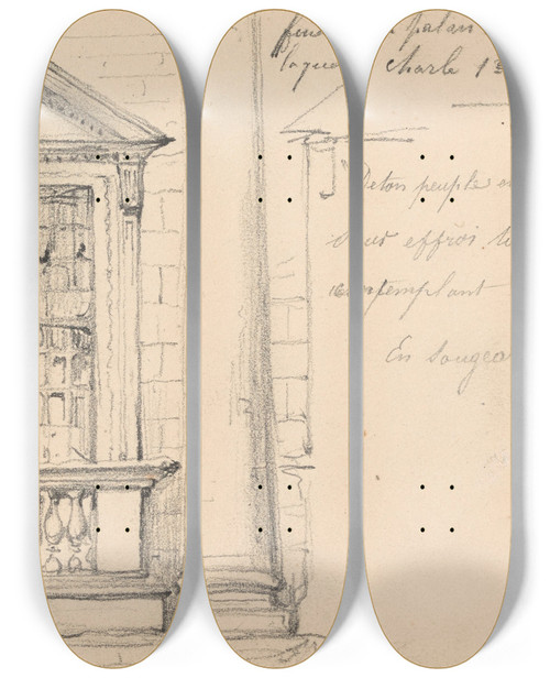 Triptych art skateboard deck of Nicaise De Keyser Window Of White Hall Palace Through Which Charles I Was Led To The Scaffold On 30 January 1648 by Nicaise De Keyser (1813-1887)