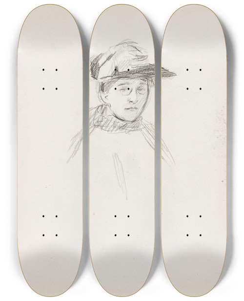 Triptych art skateboard deck of Signe Scheel Kvinnehode_1 by Signe Scheel (1860-1942)