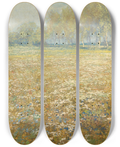 Triptych art skateboard deck of Egbert Rubertus Derk Schaap Meadow In Bloom by Egbert Rubertus Derk Schaap (1862-1939)