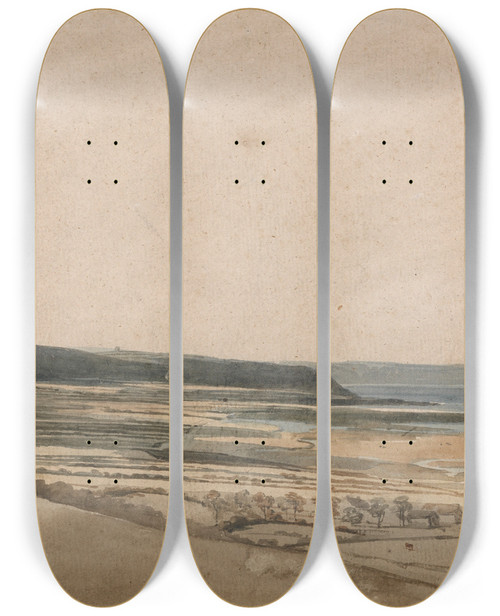 Triptych art skateboard deck of Thomas Girtin Estuary On The River Taw Devon by Thomas Girtin (1775-1802)