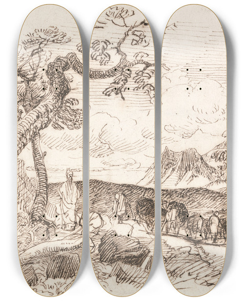 Triptych art skateboard deck of Peter Dewint Study For Elijah_1 by Peter Dewint (1784-1849)