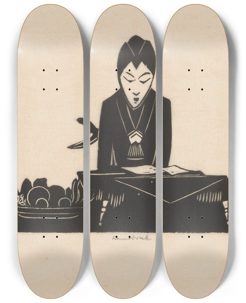 Triptych art skateboard deck of Johannes Frederik Engelbert Ten Klooster Dalang by Johannes Frederik Engelbert Ten Klooster (1873-1940)