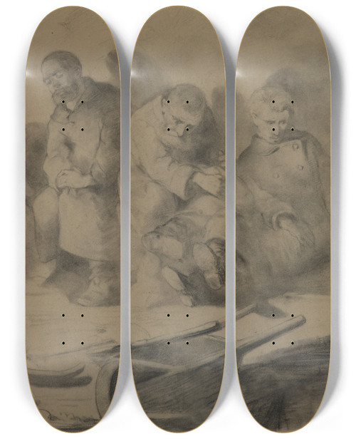 Triptych art skateboard deck of Jacek Malczewski Study For The Painting Sunday In The Mine by Jacek Malczewski (1854-1929)