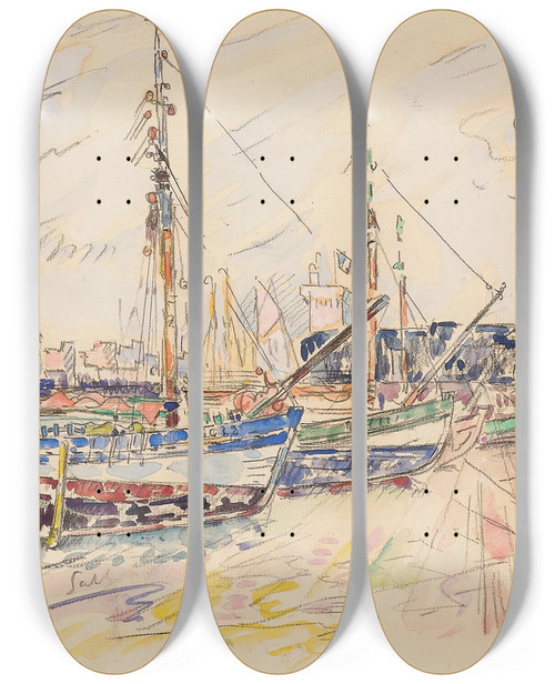 Triptych art skateboard deck of Paul Signac Les Sables D Olonne by Paul Signac (1863-1935)
