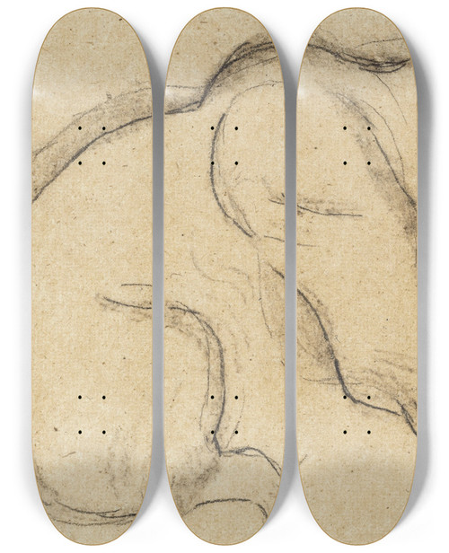Triptych art skateboard deck of Antoinelouis Barye Ours Accroupi by Antoine-Louis Barye (1796-1875)