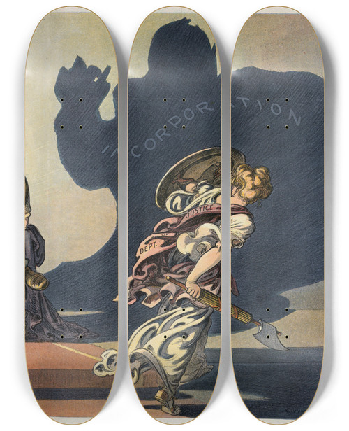 Triptych art skateboard deck of Udo Keppler Get After The Substance Not The Shadow by Udo Keppler (1872-1956)