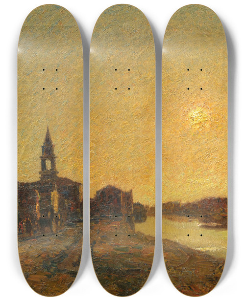 Triptych art skateboard deck of Beppe Ciardi Oriago Sul Brenta by Beppe Ciardi (1875-1932)