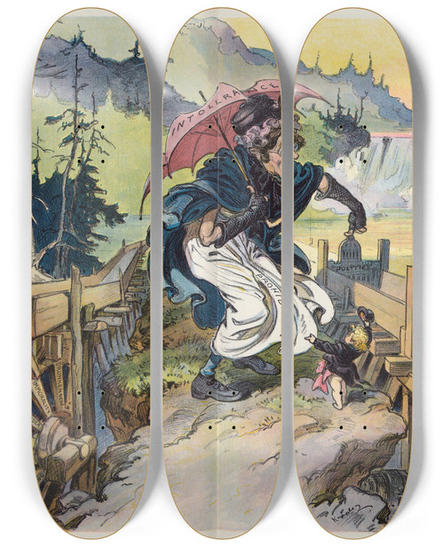 Triptych art skateboard deck of Udo Keppler The Closed Canteen And The Open Dive by Udo Keppler (1872-1956)