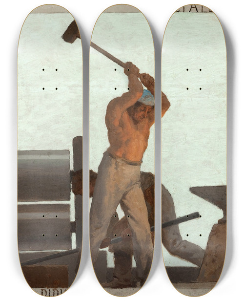 Triptych art skateboard deck of Jules Didier La Mtallurgie by Jules Didier (1831-1892)
