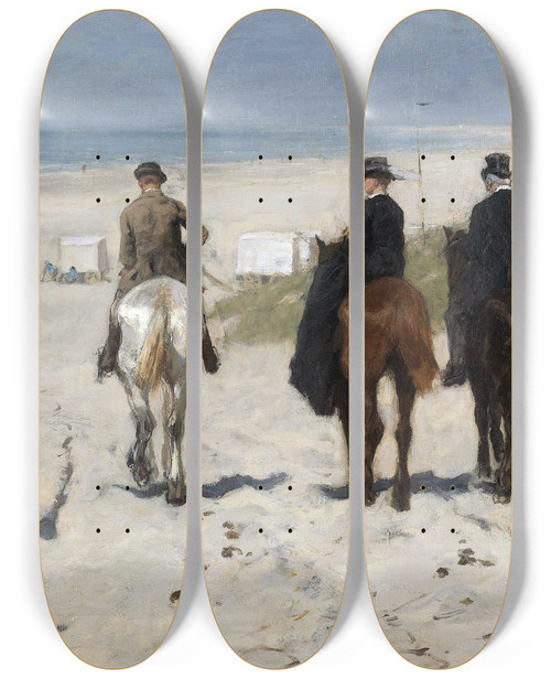 Triptych art skateboard deck of Anton Mauve Morning Ride Along The Beach_1 by Anton Mauve (1838-1888)