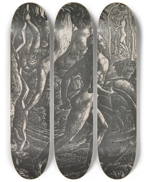 Triptych art skateboard deck of Edward Calvert The Ploughman by Edward Calvert (1799-1883)