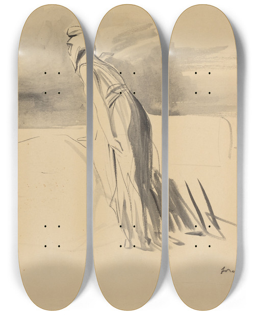 Triptych art skateboard deck of Jeanlouis Forain France Watching by Jean Louis Forain (1852-1931)