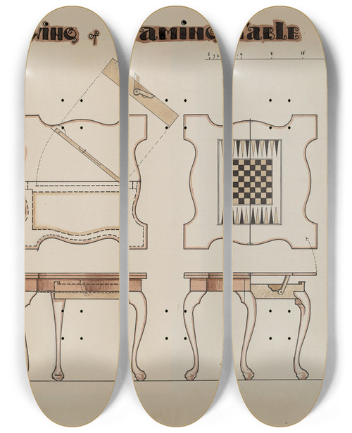 Triptych art skateboard deck of M Rosenshieldvonpaulin Gaming Table_2 by M. Rosenshield-von-Paulin
