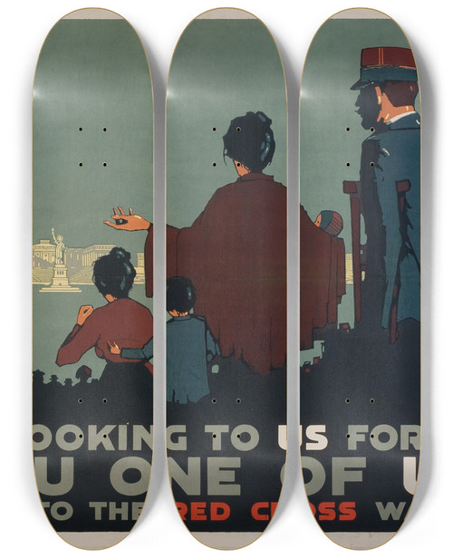 Triptych art skateboard deck of Nathaniel Lord Britton They Are Looking To Us For Help by Nathaniel Lord Britton