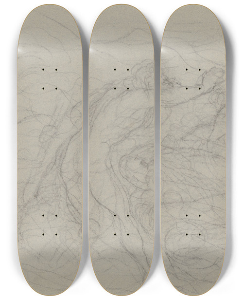 Triptych art skateboard deck of Victor Mller Ein Nach Rechts Gewandter Nackter Mann Den Rechten Arm Ausstreckend by Victor Muller (1829-1871)