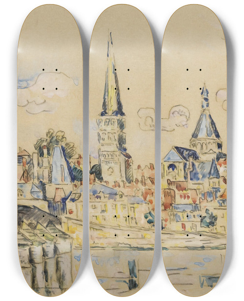 Triptych art skateboard deck of Paul Signac La Charit Sur Loire_1 by Paul Signac (1863-1935)