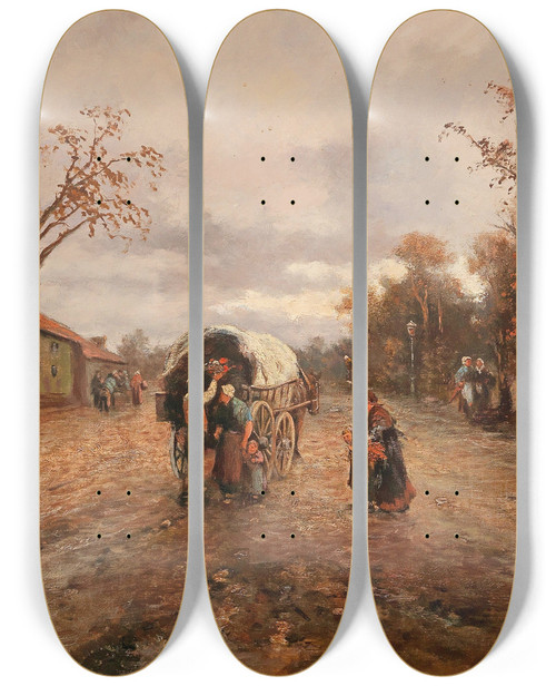 Triptych art skateboard deck of Emil Barbarini On The Country Road by Emil Barbarini (1855-1933)