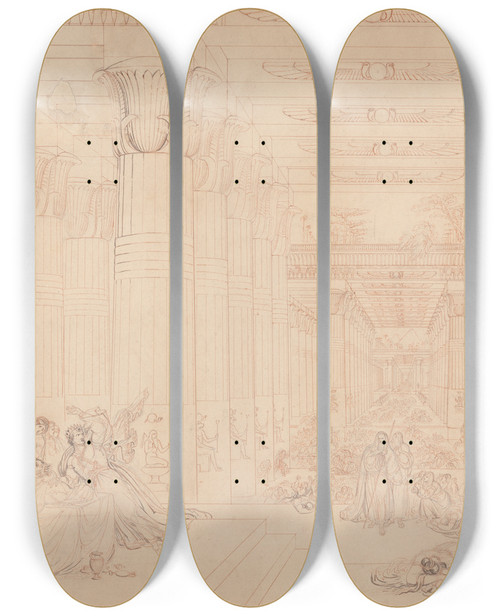 Triptych art skateboard deck of John Martin Death Of The First Born Of Egypt by John Martin (1789-1854)