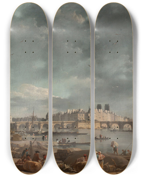 Triptych art skateboard deck of Alexandrejean Nol La Pointe De Lle De La Cit Vue Du Port Saintnicolas by Alexandre Jean Noel (1752-1834)