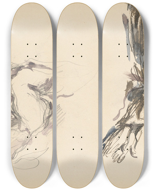 Triptych art skateboard deck of Paul Czanne Victor Chocquet And An Angel For The Apotheosis Of Delacroix by Paul Cezanne (1839-1906)