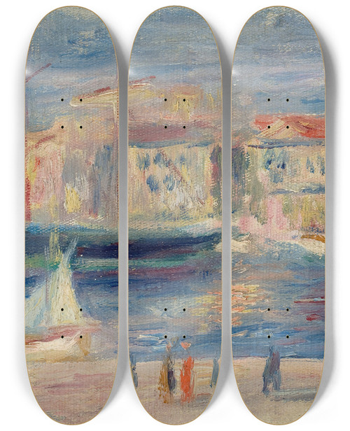 Triptych art skateboard deck of Pierreauguste Renoir Le Port De Sainttropez by Pierre-Auguste Renoir (1841-1919)