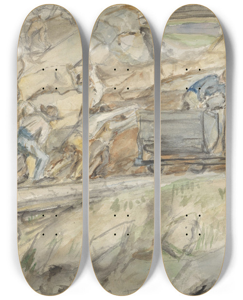 Triptych art skateboard deck of Jozef Israls Steengroeve Bij Pontresina by Jozef Israels (1824-1911)