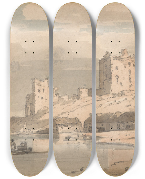 Triptych art skateboard deck of Thomas Girtin Ruins On The Coast by Thomas Girtin (1775-1802)