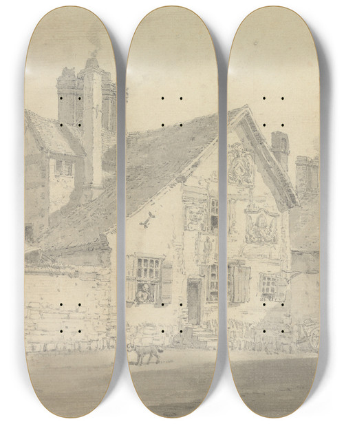 Triptych art skateboard deck of William Alexander Kentish Street Scene by William Alexander (1767-1816)