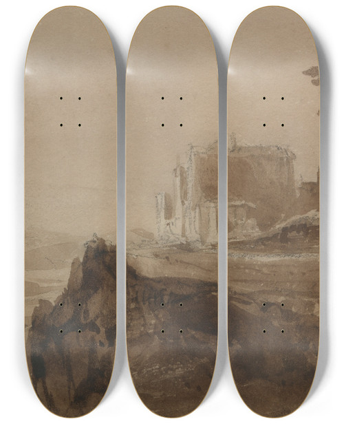 Triptych art skateboard deck of John Martin Building On A Hill by John Martin (1789-1854)