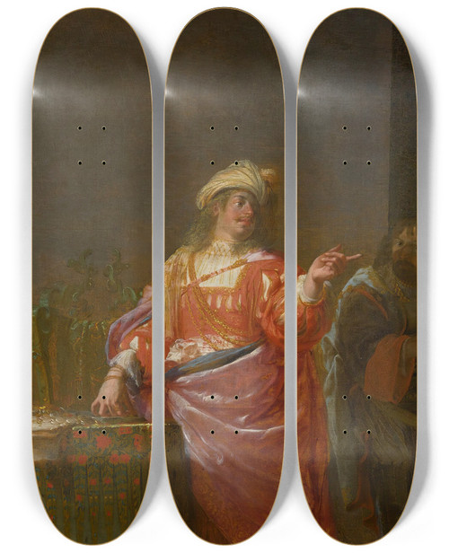 Triptych art skateboard deck of Nicolaus Knpfer Parable Of The Laborers In The Vineyard by Nicolaus Knupfer (1603-1655)