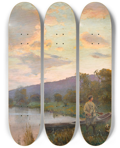 Triptych art skateboard deck of Sergei Ivanovich Vasilkovsky Huntsmen And Hounds by Sergei Ivanovich Vasilkovsky (1854-1917)