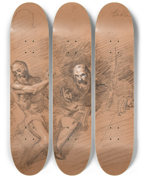Triptych art skateboard deck of Jacquesraymond Brascassat Scne Religieuse by Jacques Raymond Brascassat (1804-1867)