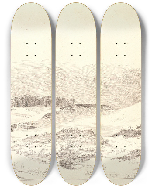 Triptych art skateboard deck of Johan Thomas Lundbye Vinterlandskab I Nordsjllandsk Karakter by Johan Thomas Lundbye (1818-1848)