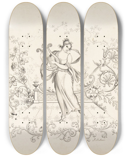 Triptych art skateboard deck of J Hulme Design For Panel Decoration_3 by J Hulme (1828-1840)