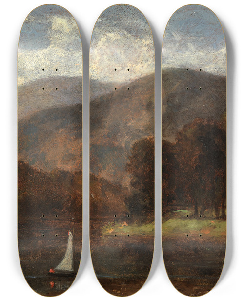 Triptych art skateboard deck of Edward Mitchell Bannister Untitled Sailboat In River by Edward Mitchell Bannister (1828-1901)